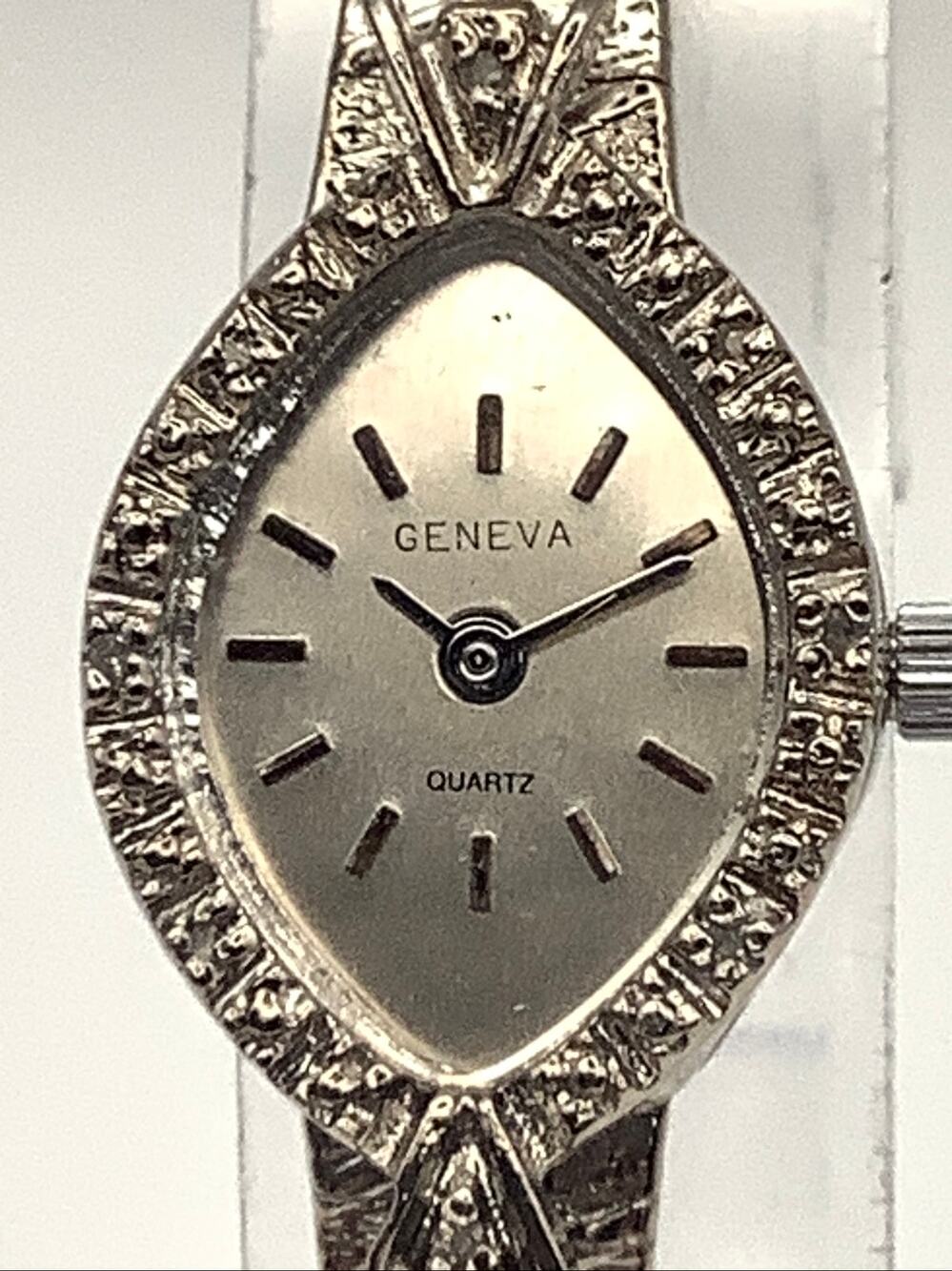 Geneva Silver Tone Rhinestone Quartz Mesh Watch